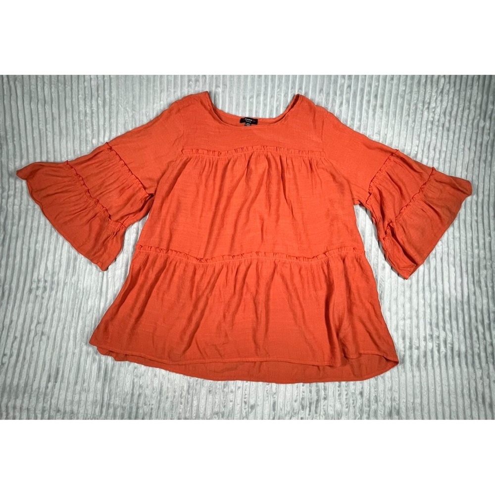 Cocomo Woman Lightweight Tiered Blouse 2X Burnt Orange Ruffled‎ Bell Sleeve Boho